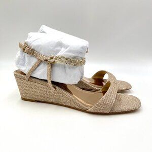 Badgley Mischka Size 6.5 Kaelyn Pale Gold Jeweled Wedges Dress Sandals‎ Shoes